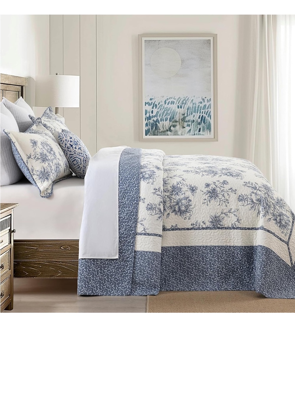 Botanical Oversized King Bedspreads 120"x120", 100% Cotton Reversible